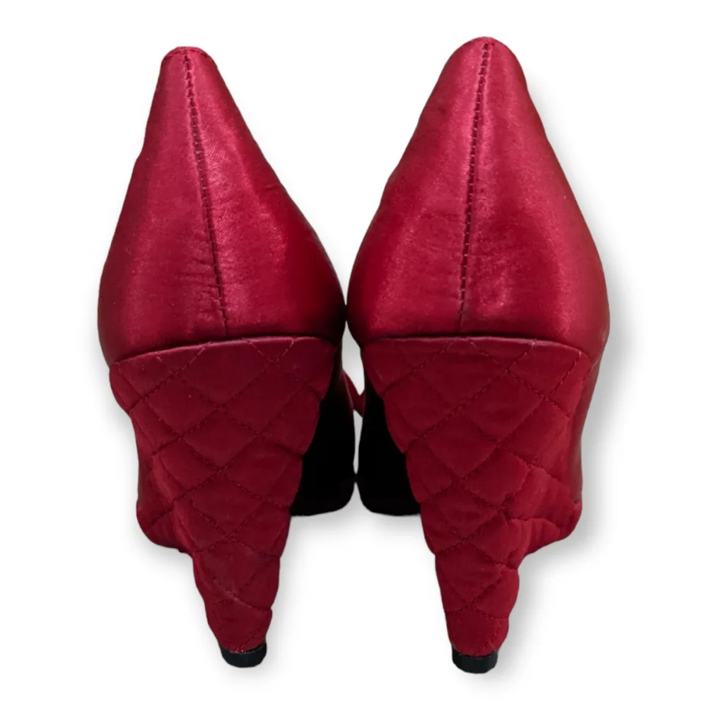 Steve Madden Ruby Red Satin Wedge Shoe, 8M